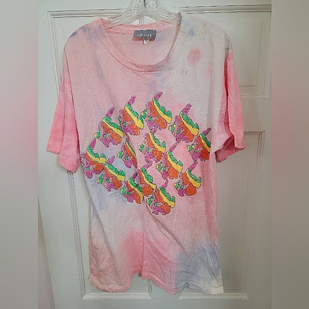 Vintage ladies large multicored Jordache fish t-shirt beach cover up